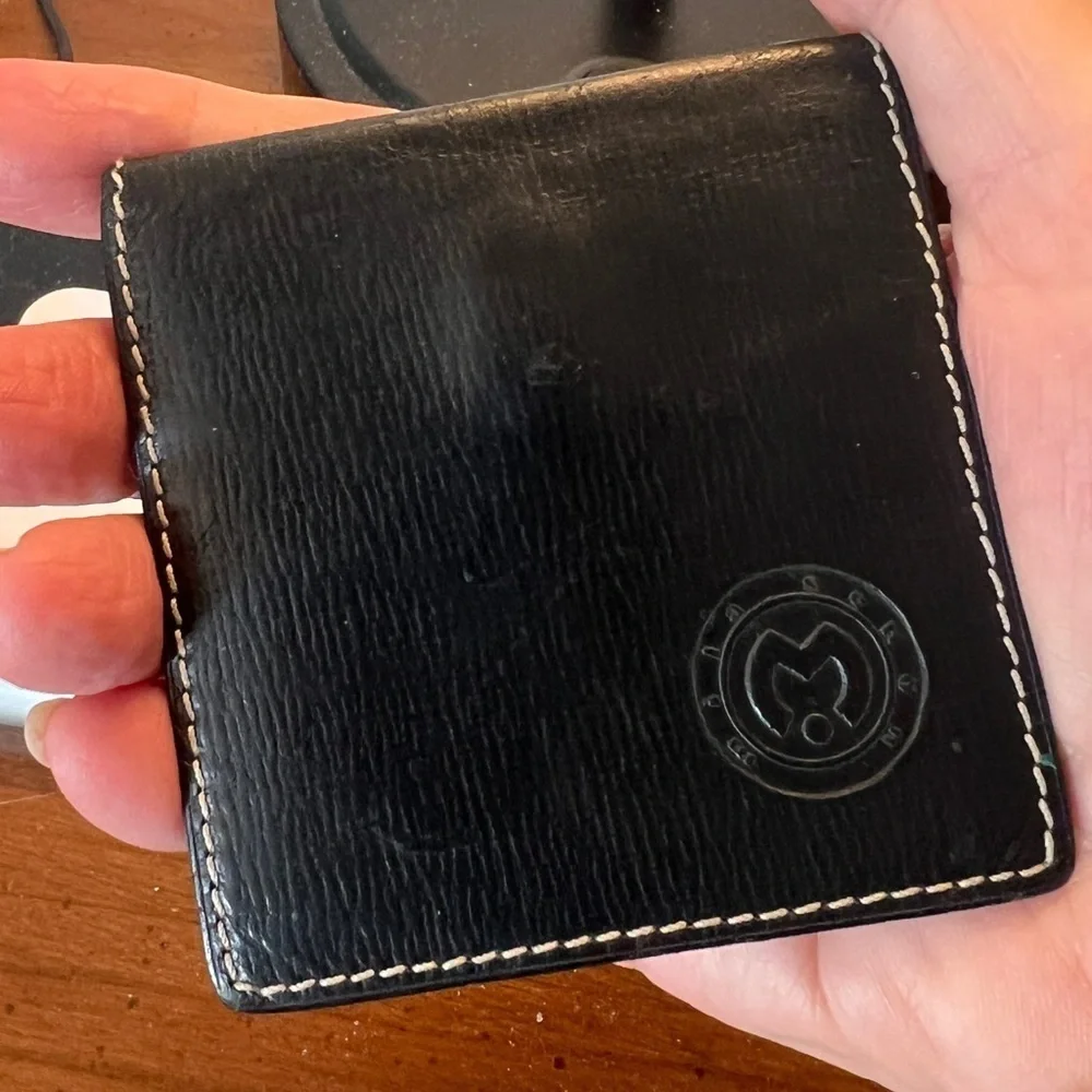 Mila Schon Made in Italy Leather 3-inch square Wallet Coin Brown Minimalist